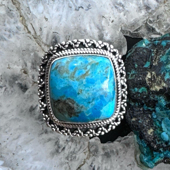 Sterling Silver Southwestern Style Turquoise Bar Ring Size 7 For Women - Picture 5 of 10